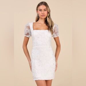 Lulu's Tarabya White 3D Floral Beaded Mini Dress